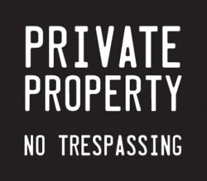 private property no trespassing white on black