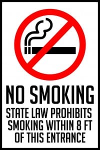 indiana smoking prohibited 8 feet sign 12x18