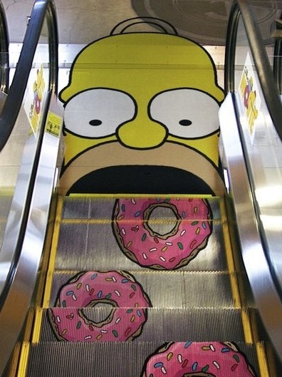 homer-simpson donut escalator floor graphic