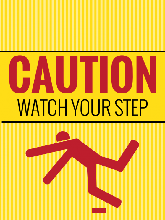 caution watch your step floor decal