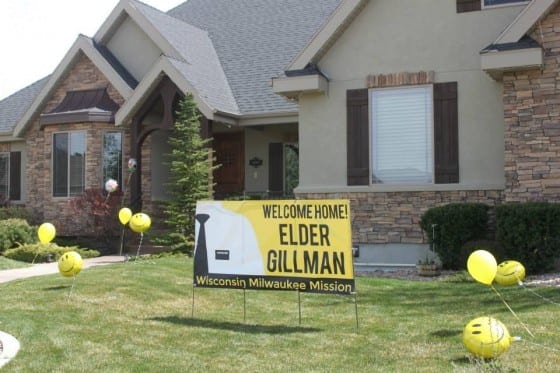 missionary welcome home banner outside house 