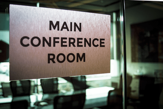 brushed aluminum conference room sign