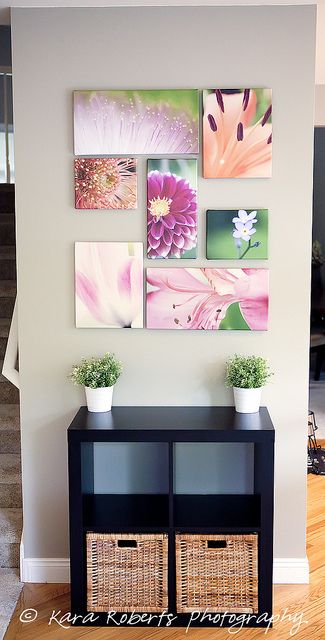 flowers with print in hallway