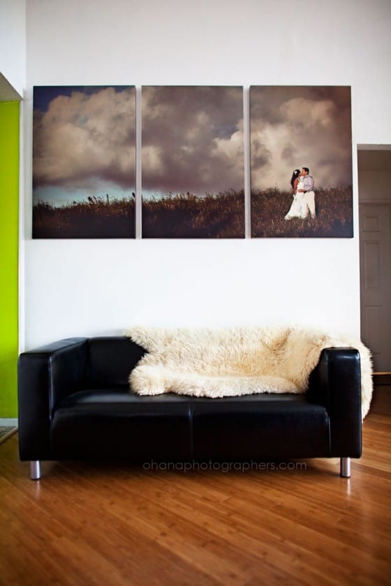 wedding canvas print triptych with clouds