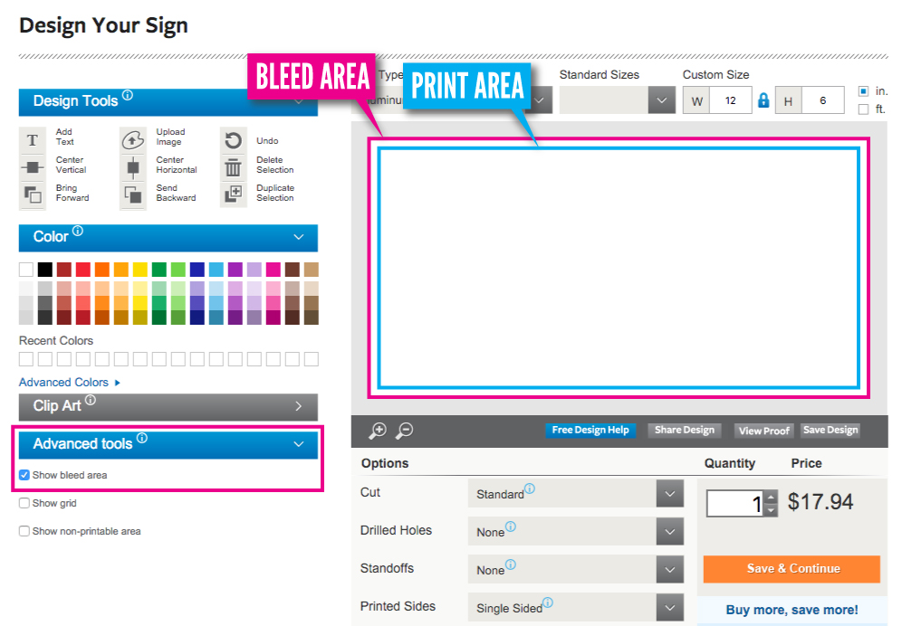 Design tool bleed option enabled