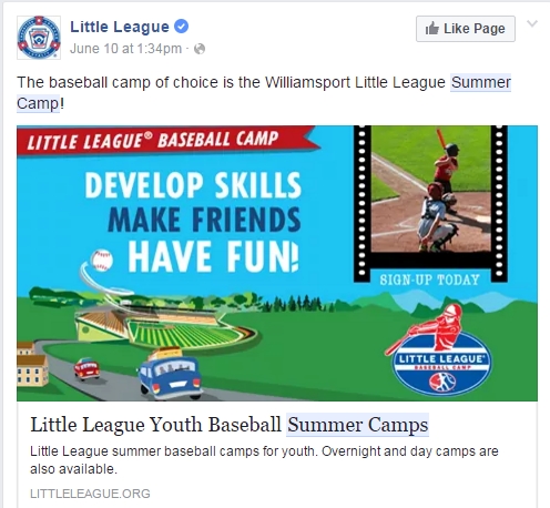 Little League Facebook Ad