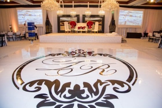 Create dance floor monograms like the one above with our versatile floor decal material and free design services. Image courtesy of exquisevents.com