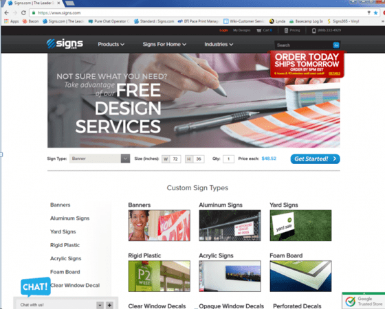 Signs.com home page