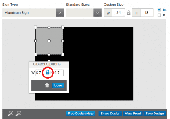 design tool object options box