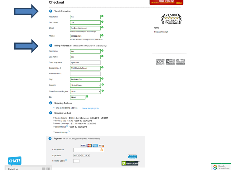 Fill out billing information