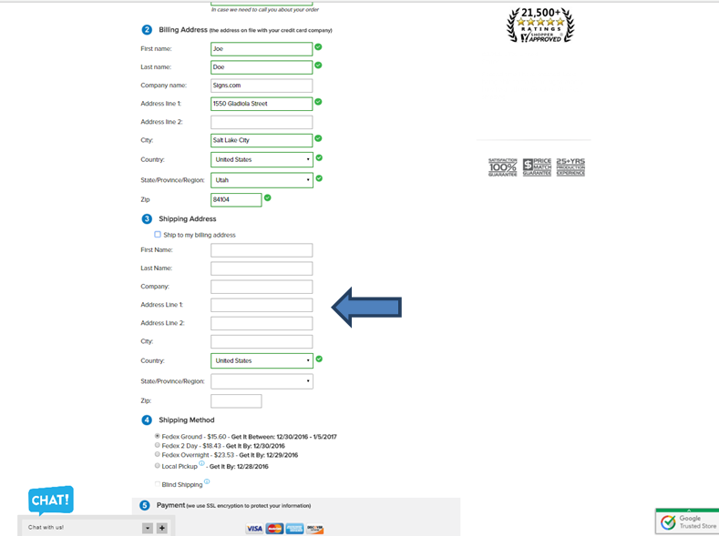 Different shipping address form