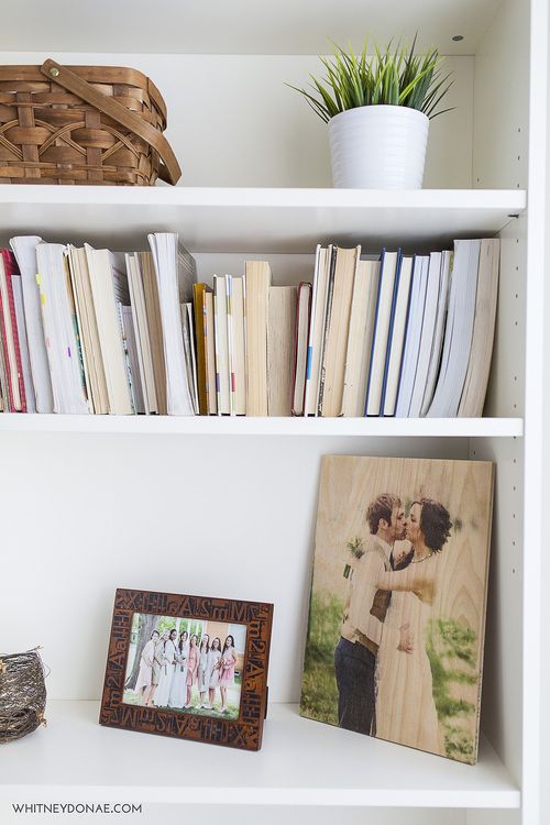 wood photo print bookshelf