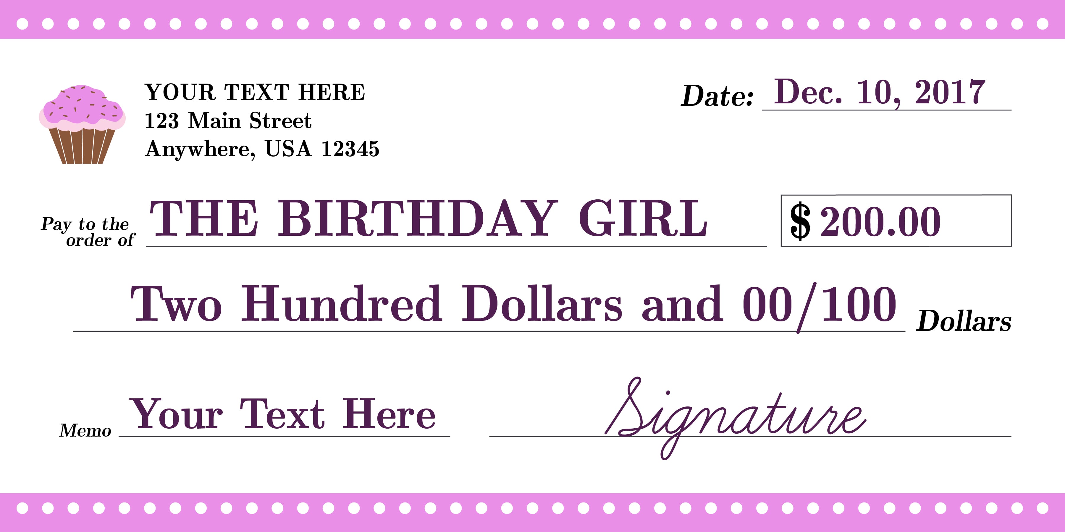 Giant Check Birthday Girl