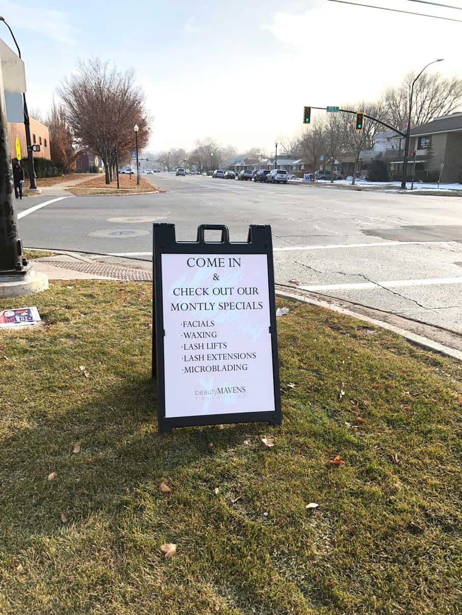 A-frame sign on street corner