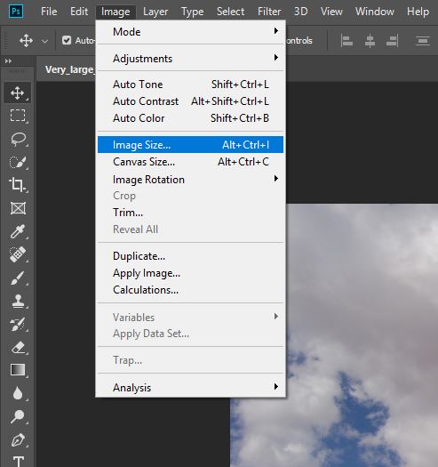 Encontrar las dimensiones de la imagen usando Photoshop (Paso 3)