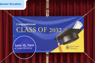 Blue and gold graduation banner design for the Class of 2032