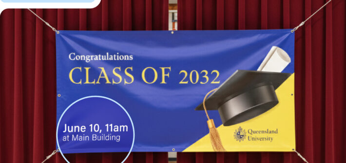 Blue and gold graduation banner design for the Class of 2032