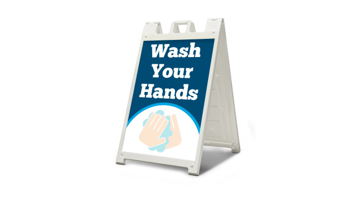 white plastic a frame wash your hands graphic white background
