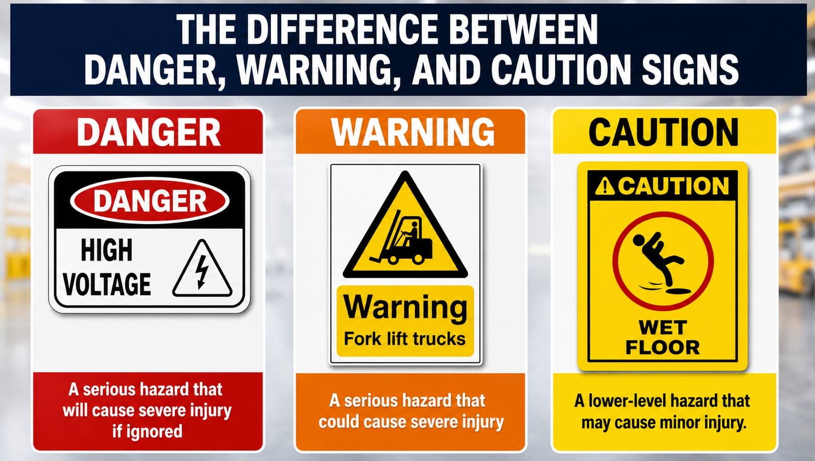 A graphic explaining the severity levels of safety signs
